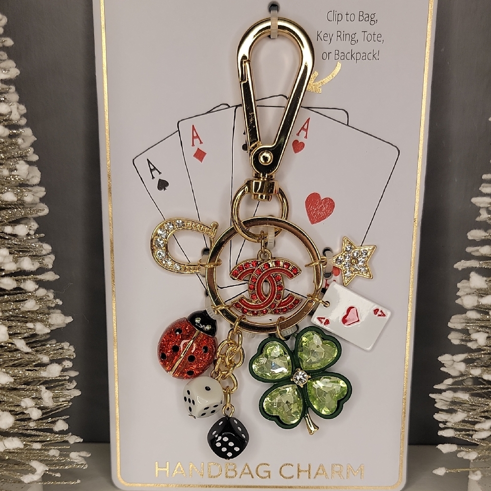 Lucky Charms Bag Charm Clover Horseshoe Dice Ladybug Ace of Hearts Star Red Gold